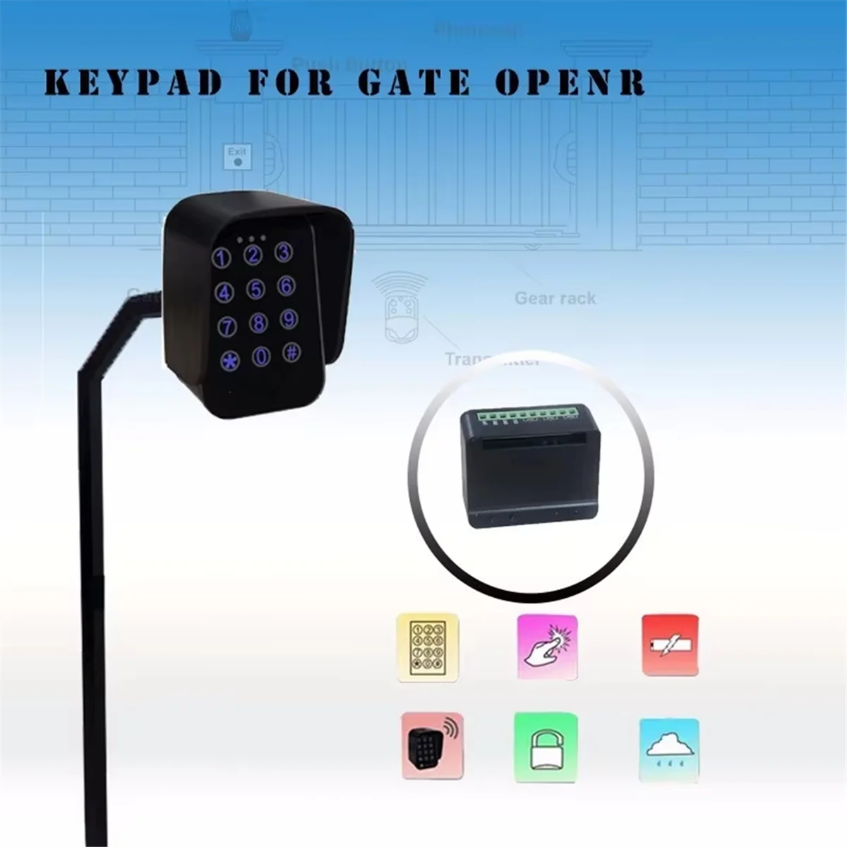 AB01 Wireless Keypad Gate Opener Keypad Rolling Code 433MHZ Keypad with 12V/24V 2 Channel Receiver for Garage Door