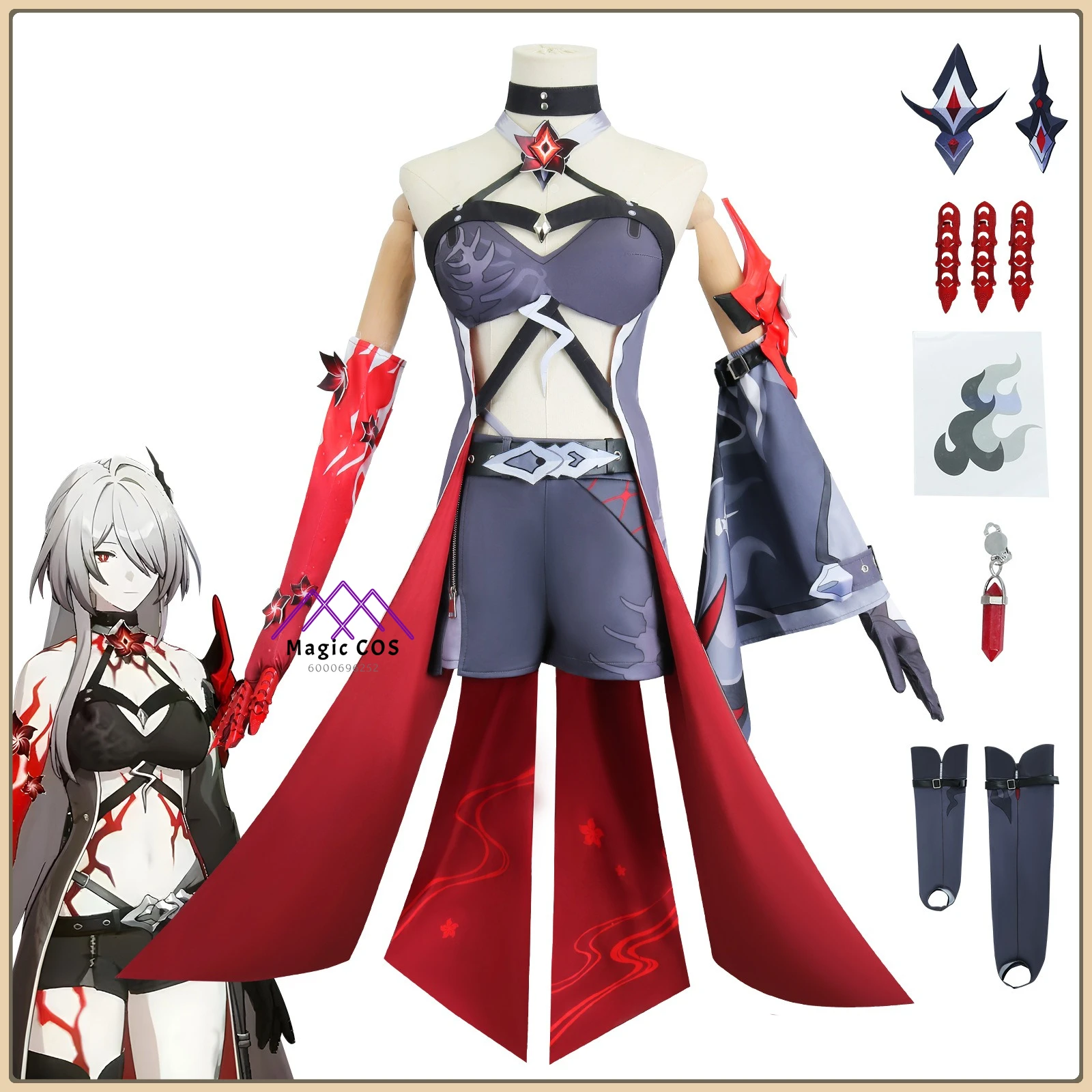 

Honkai Star Rail Huang Quan Cosplay Costume Two Forms Suit Red & Black High Quality Anime Outfit for Women Comic Con Party