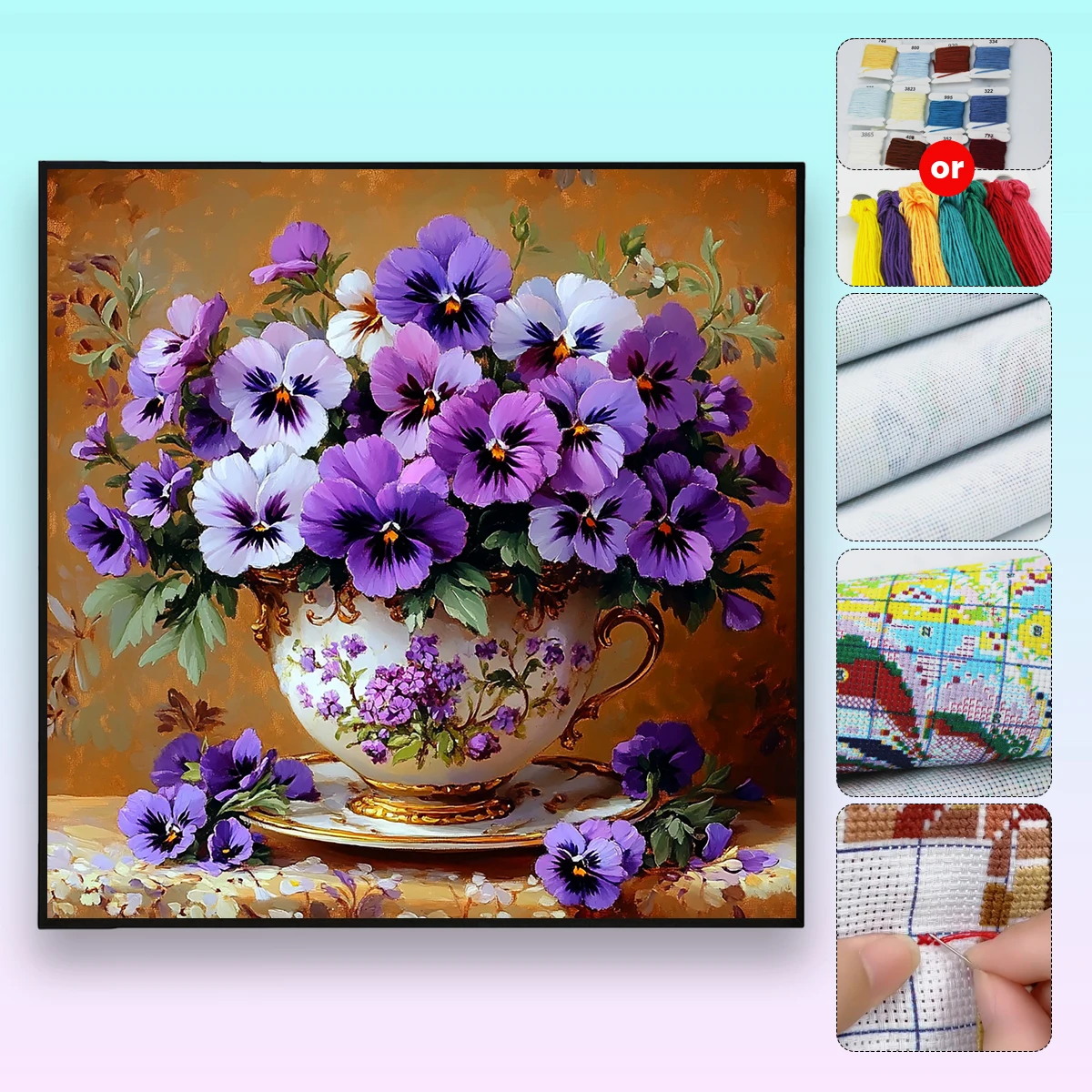 1 Set 40x40cm [15,7x15,7 Zoll] / 50x50cm [19,7x19,7 Zoll] 11CT/14CT bedruckter Stoff Kreuzstich DIY-Set, schöne Landschaft, Set – Detail 1