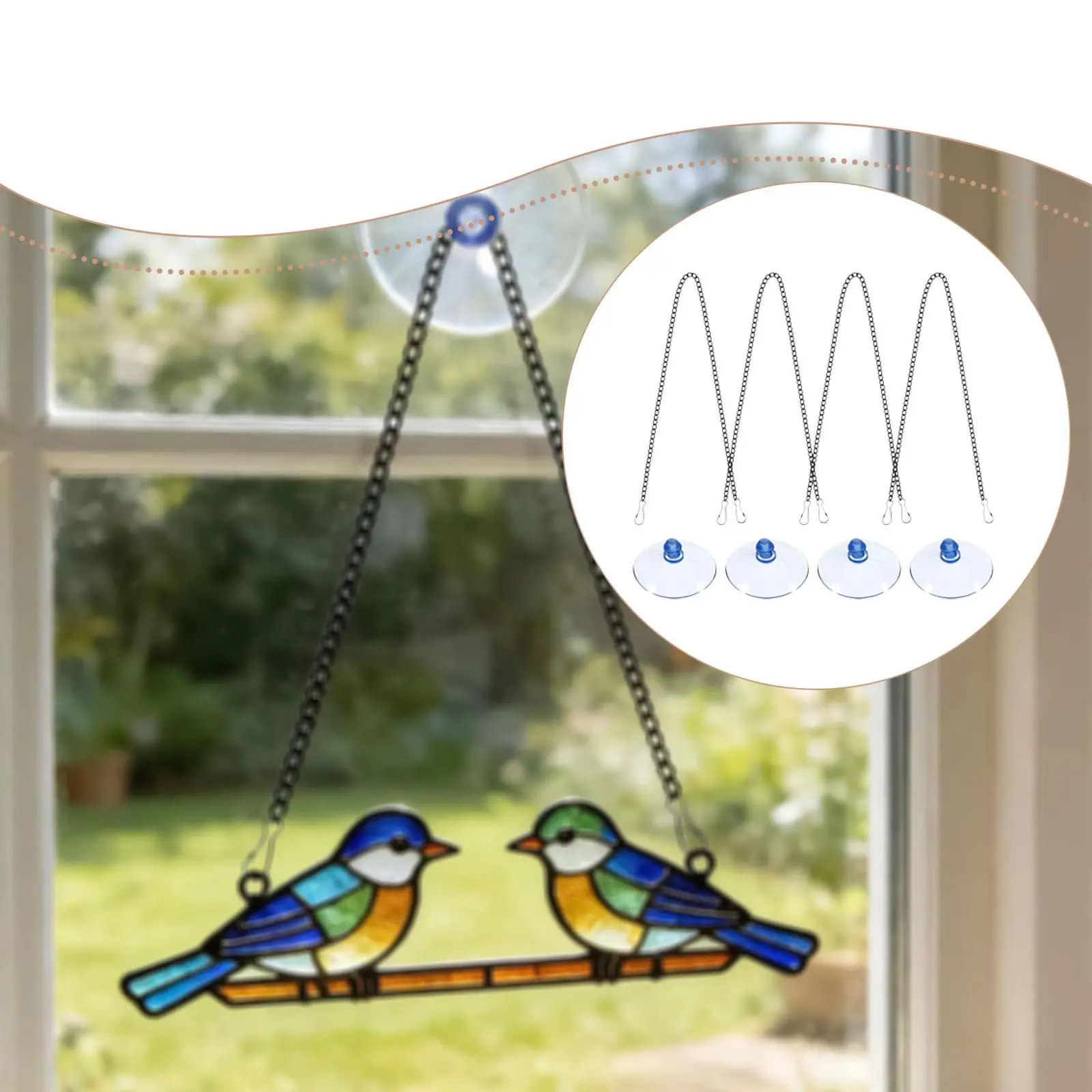 

4 штуки подвесных цепочек для витражей из нержавеющей стали с присосками, 50 см, для крепления на стену