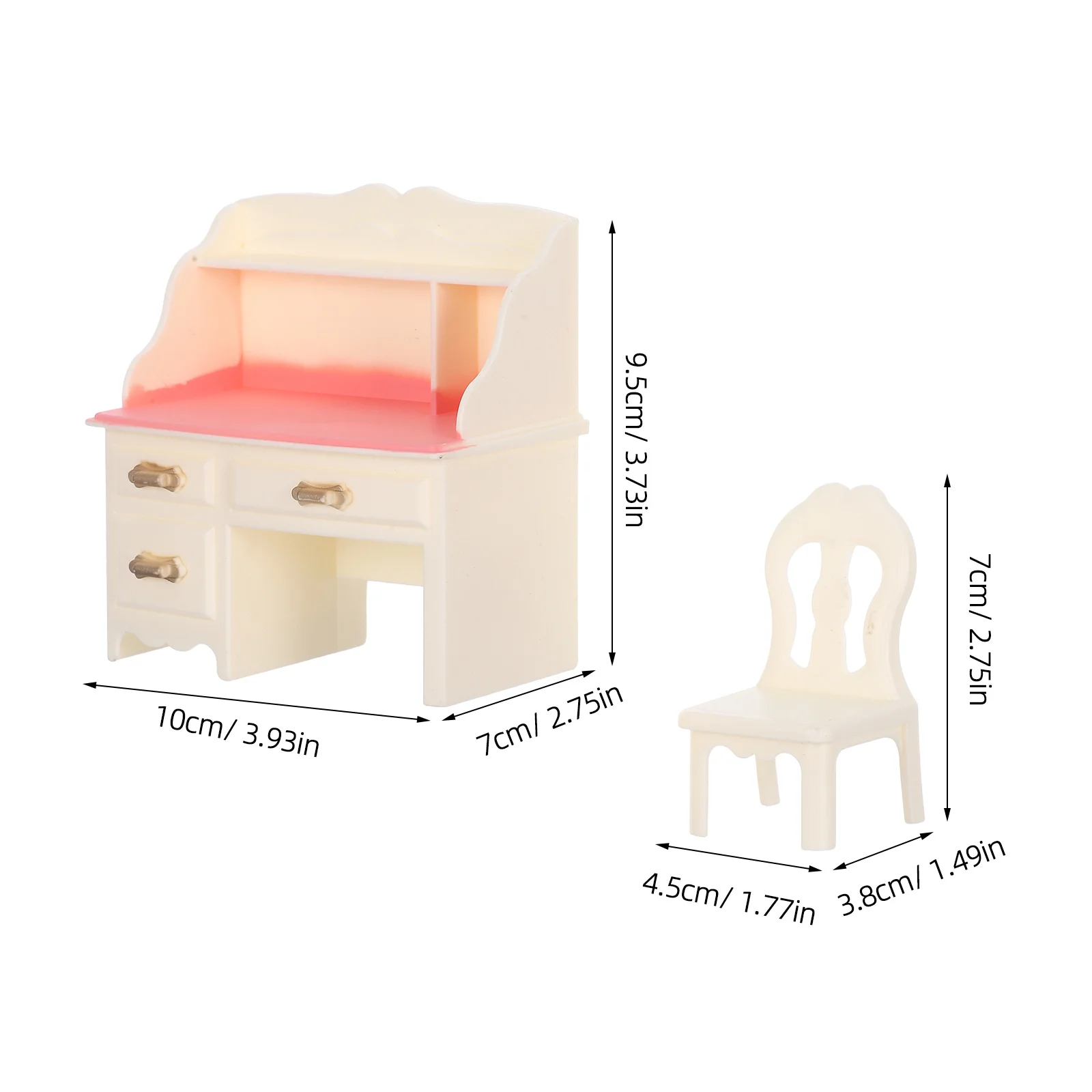 5 conjuntos de móveis de mesa e cadeira em miniatura, materiais seguros de plástico liso para mini casa, escritório, decoração de cena de estudo