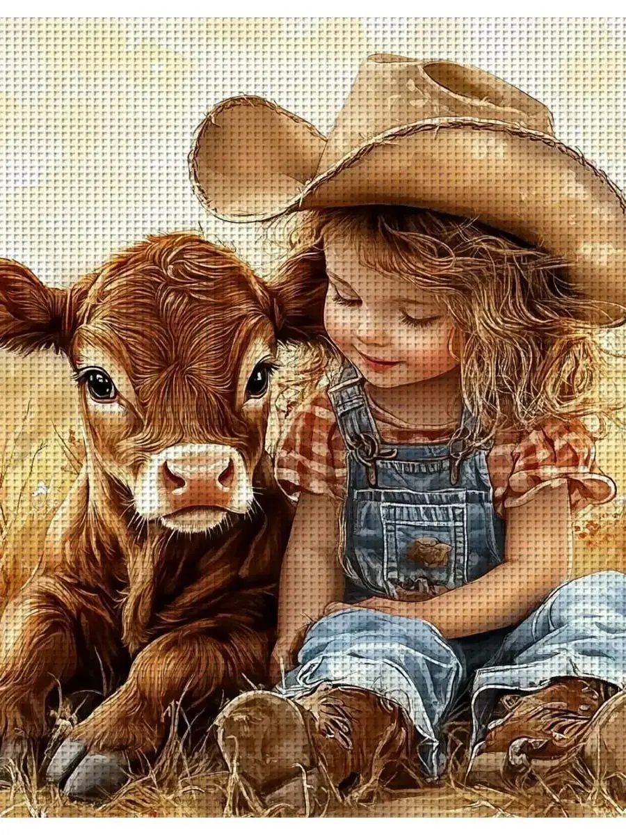 1 Stück 30X30CM/11,8 Zoll Cowboy Gestempeltes Kreuzstich-Set DIY-Kit 11CT/14CT DIY Stickset DIY Kreuzstich-Set Joy Sunday – Detail 1