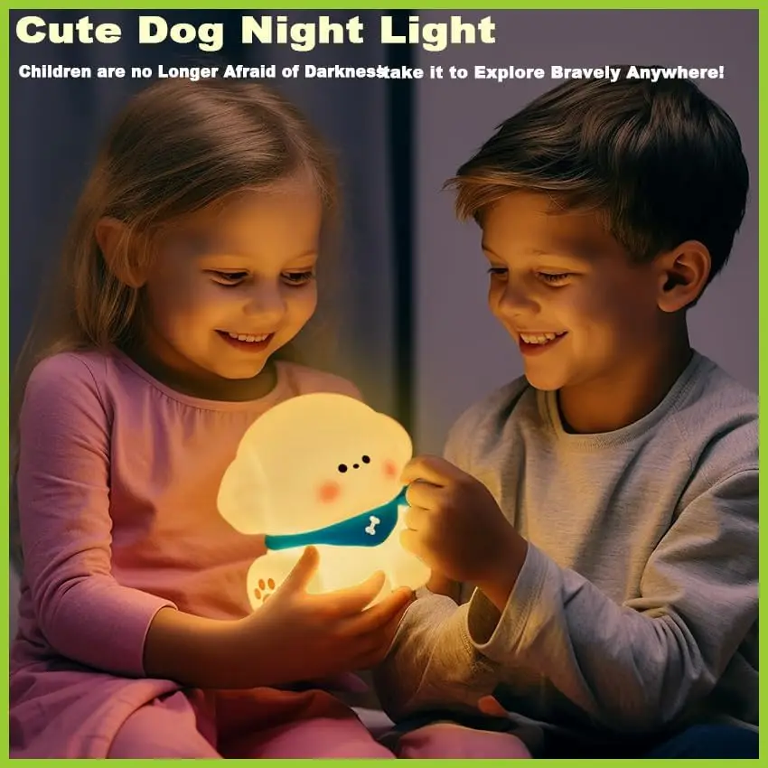 Cute Dog Night Light Portable Sleeping Lamps Silicone Animal Nightlights Dimmable Nursery Bedside Lamp for Baby Kids Gift Decor