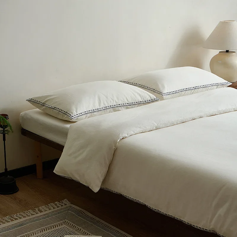 4pcs White Bedding set Linen-cotton Soft  Duvet Cover Set (1*Duvet Cover + 2*Pillowcase Without Core)for bedroom guest room