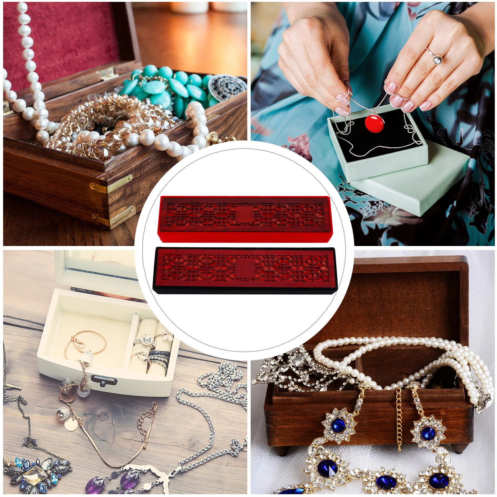 

2Pcs Jewelry Storage Box Wooden Retro Hollow Frame Design Necklace Case Elegant Stylish Jewelry Organizer for Home Use