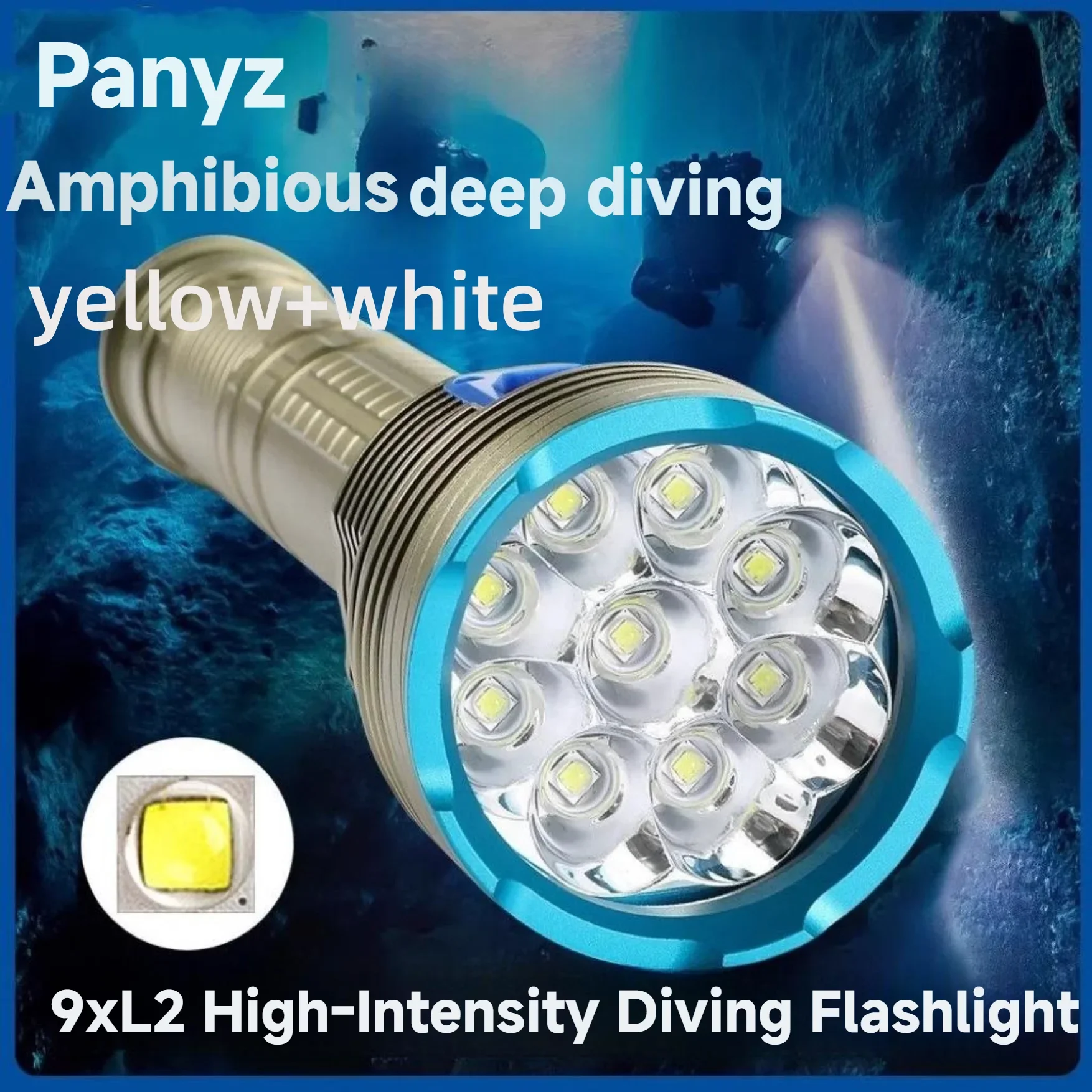 

Panyz Professional high power diving light amphibious working light underwater 10M hunting lantern fishing lamp rechargeable