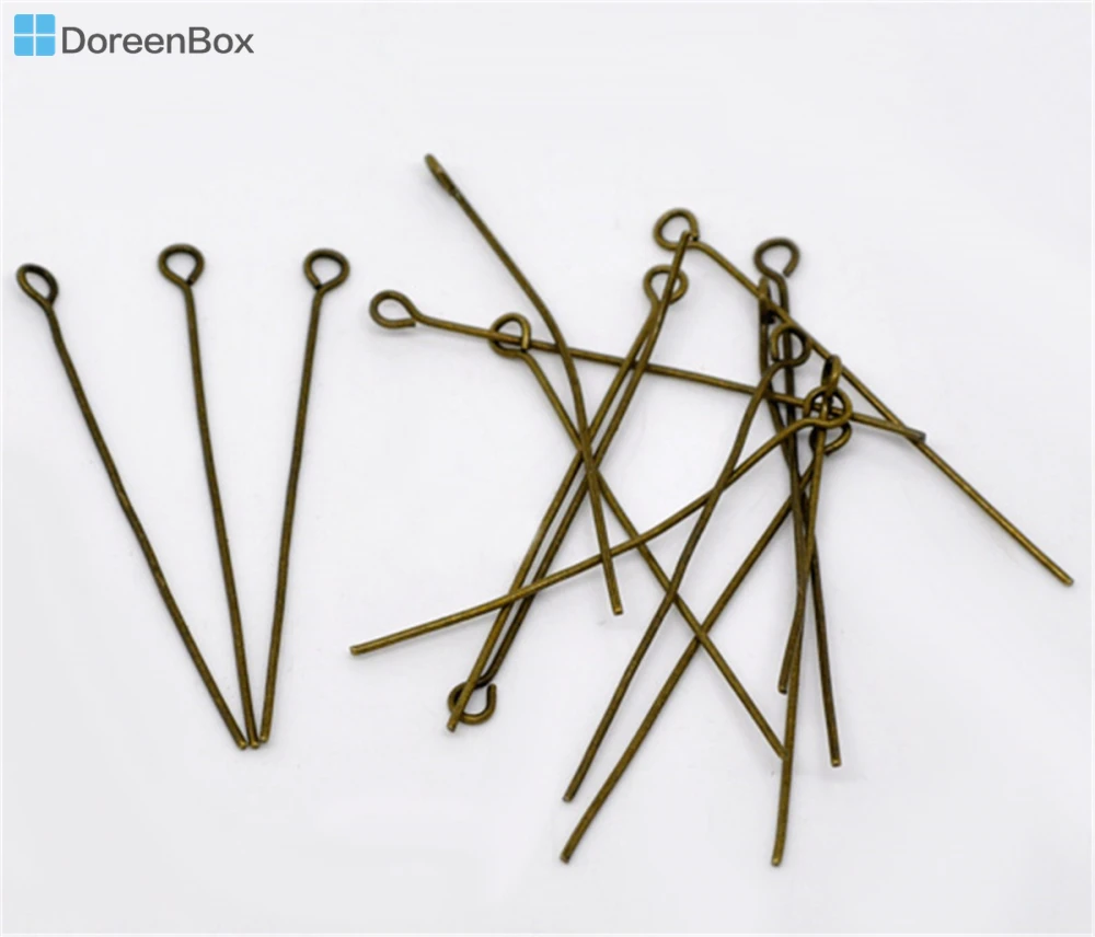 Doreen Box Lovely 300PCs Ancient Bronze Eye Pins 50x0.7mm(21 gauge) (B01749)