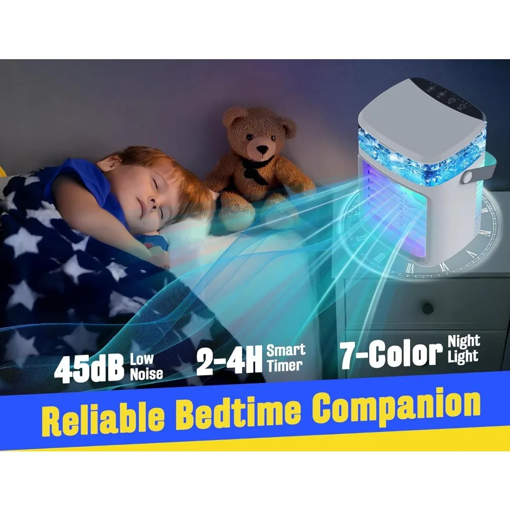 Portable Air Conditioners Fan, Rechargeable 4-IN-1 Evaporative Air Cooler Humidifier, 3-Speed Personal Mini Air Conditioner