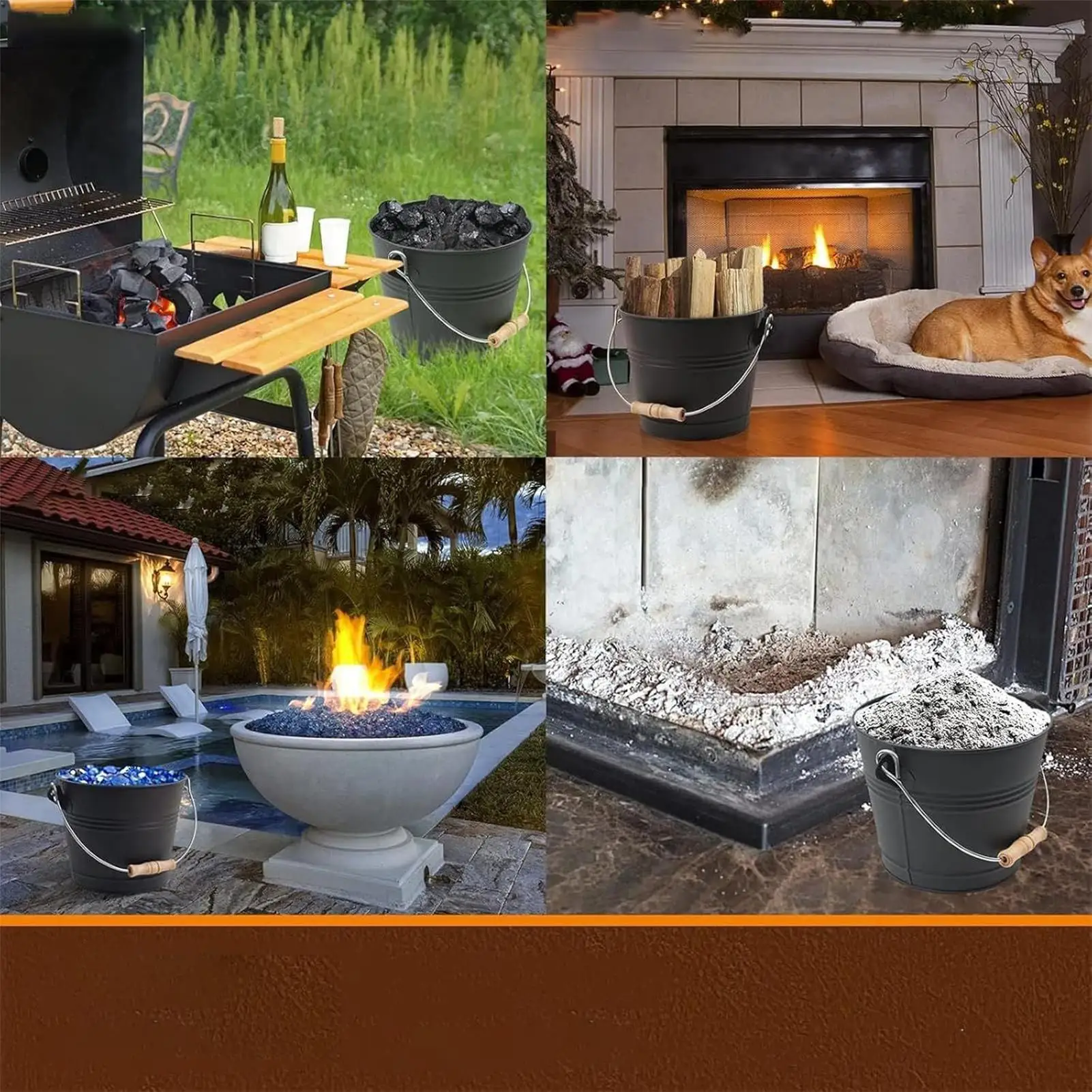 

Wall-Mounted Furnace Ash Bucket Set Metal Container Ash Pail With Lid Shovel Broom For Fireplace Fire Pits, Ash Bucket Set