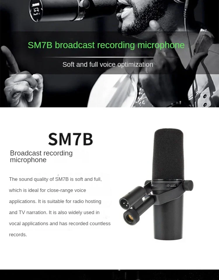 SM7B Professional Cardioid Dynamic SM7B Microphone Studio Selectable Frequency Response Mic for Live Vocals Recording Performanc