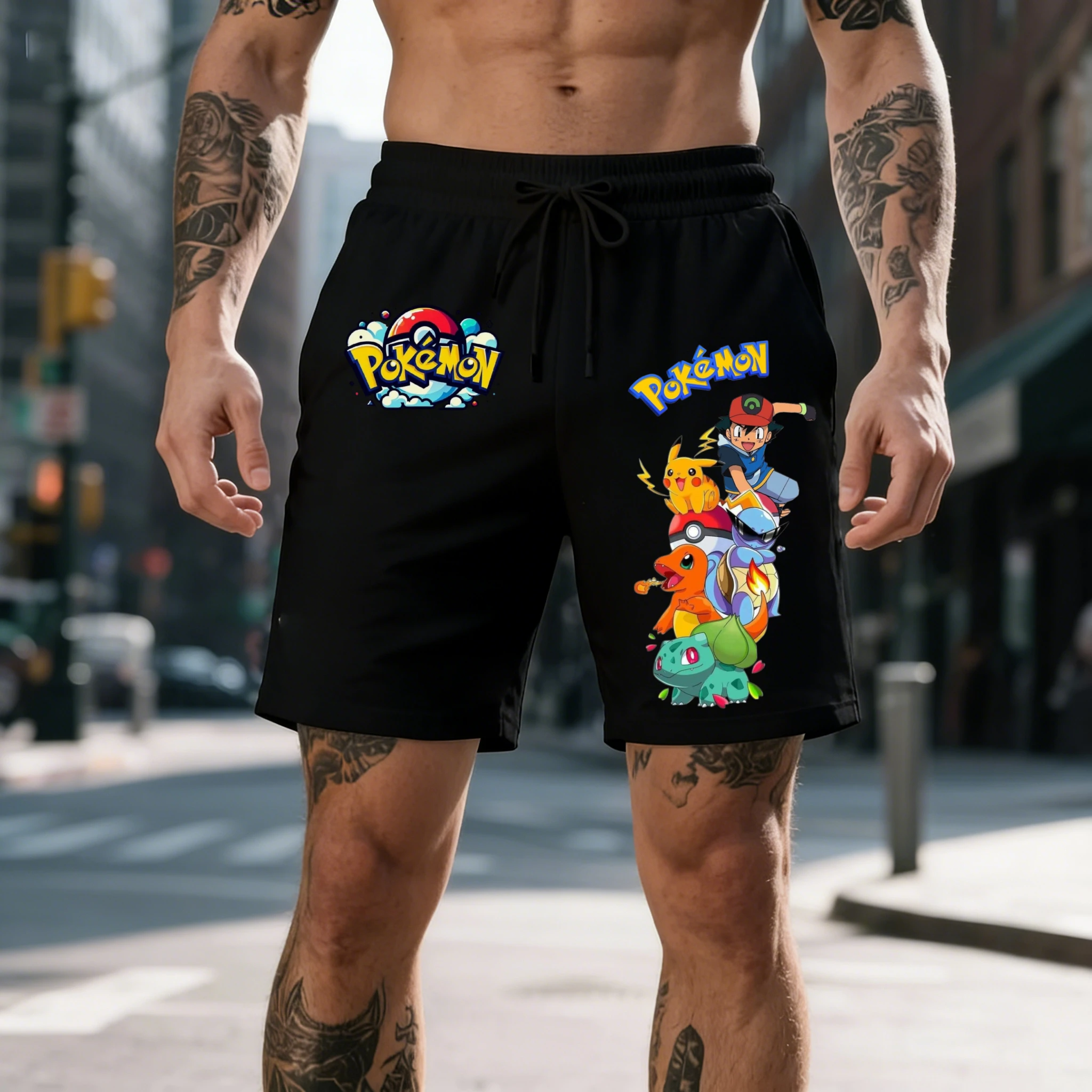 

New Pokemon Anime Graphic Shorts Men's Streetwear Fashion Casual Shorts Women's Sports Quick-Dry Breathable Gym Training Shorts