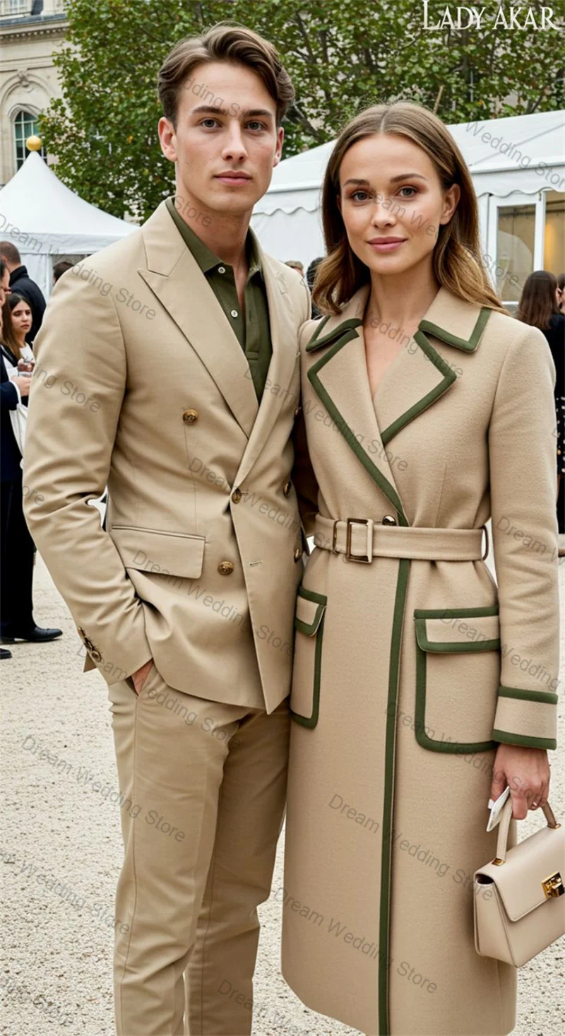 

Khaki Green Cashmere Women Suit 1 Piece Long Blazer Belted Woolen Prom Dress Formal Office Lady Jacket Wedding Coat Customized