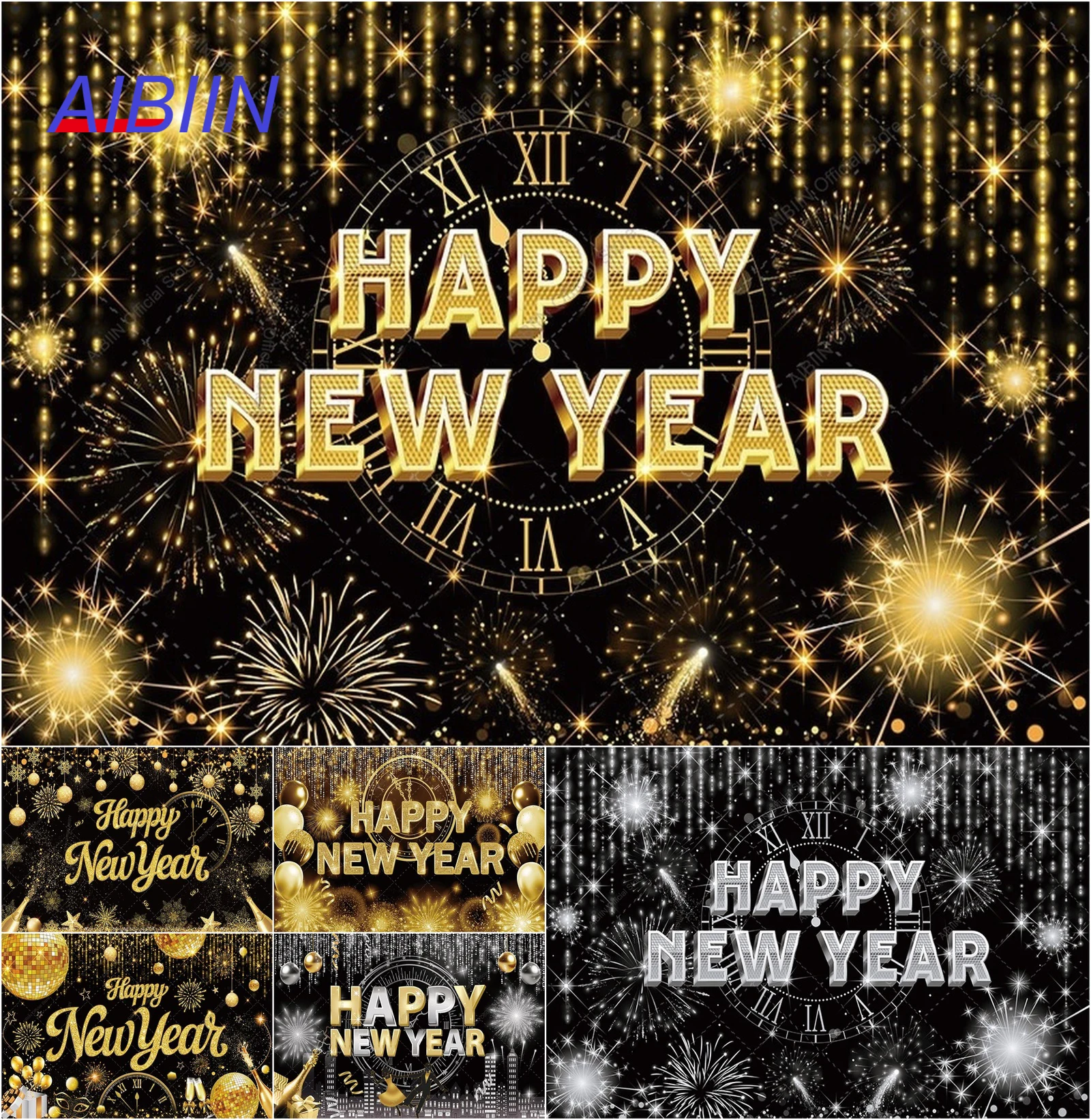 

Фон с Новым годом, черные, золотые, серебряные, золотые воздушные шары, конфетти, ленты, часы, фейерверк, добро пожаловать, новогодний декор для вечеринки, фон