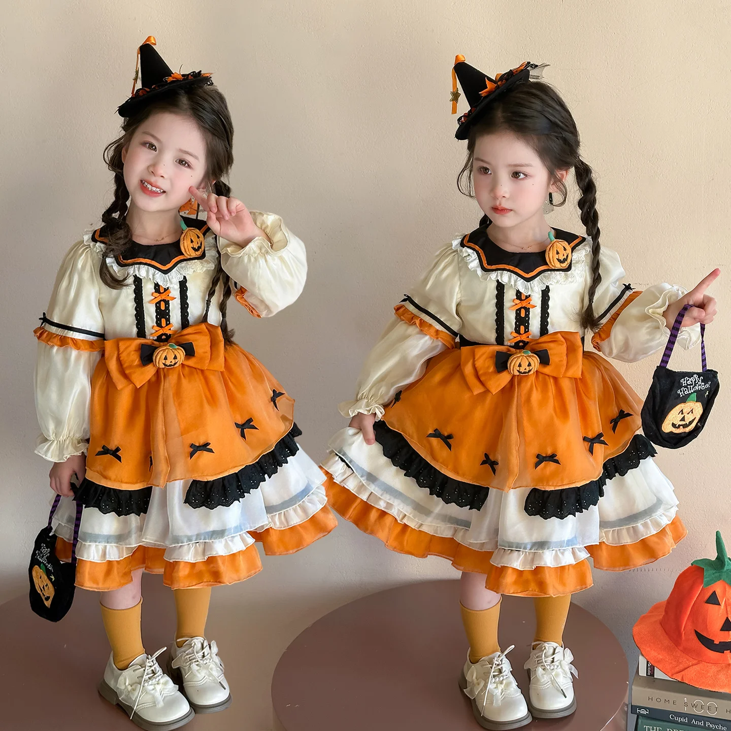 

2-11Y Baby Girl 2025 Halloween Children's Dress Witch Performance Dress Bat Wizard Witch Walk Show Girls' Dress Princess Dress