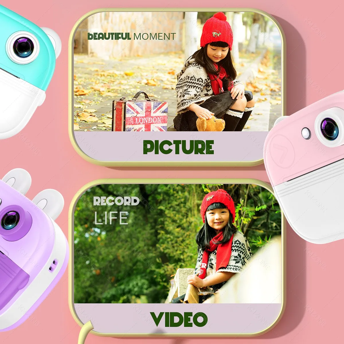 58mm Mini Printer Children's Instant Print Digital Camera Video Record Photo Pictures Thermal Print Machine +32G Memory Card