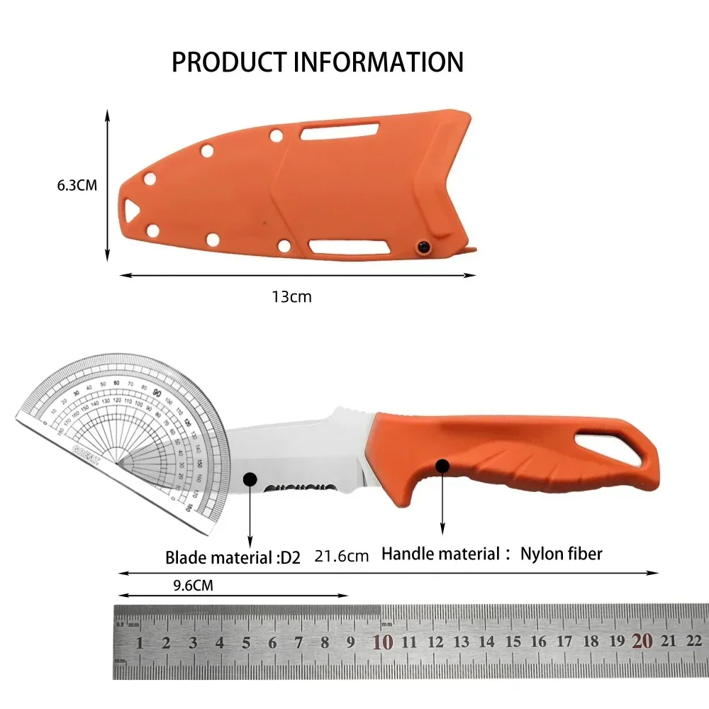 2025 جديد أعلى جودة المحمولة سكين ثابت D2 شفرة ألياف النايلون مقبض فائدة في الهواء الطلق المحمولة التخييم سكين الدفاع عن النفس