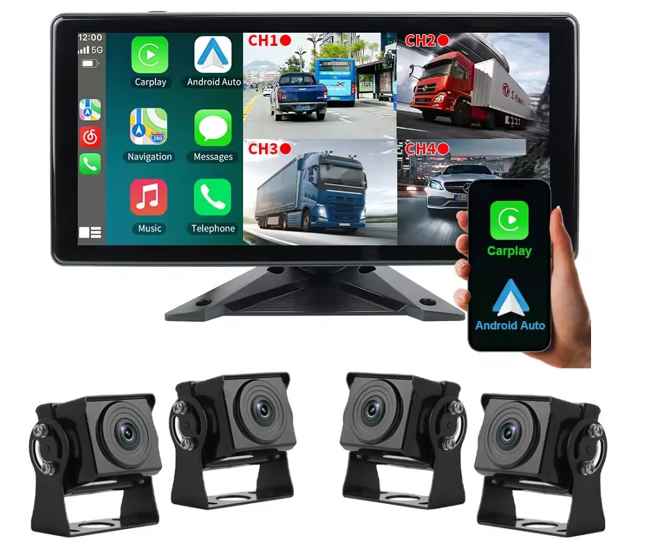 

10.36inch High 4K Touch Screen Carplay 4CH 1080P Bus Black Box 360° Bird View Reverse Aid Truck Safety System Dash Cam Cars
