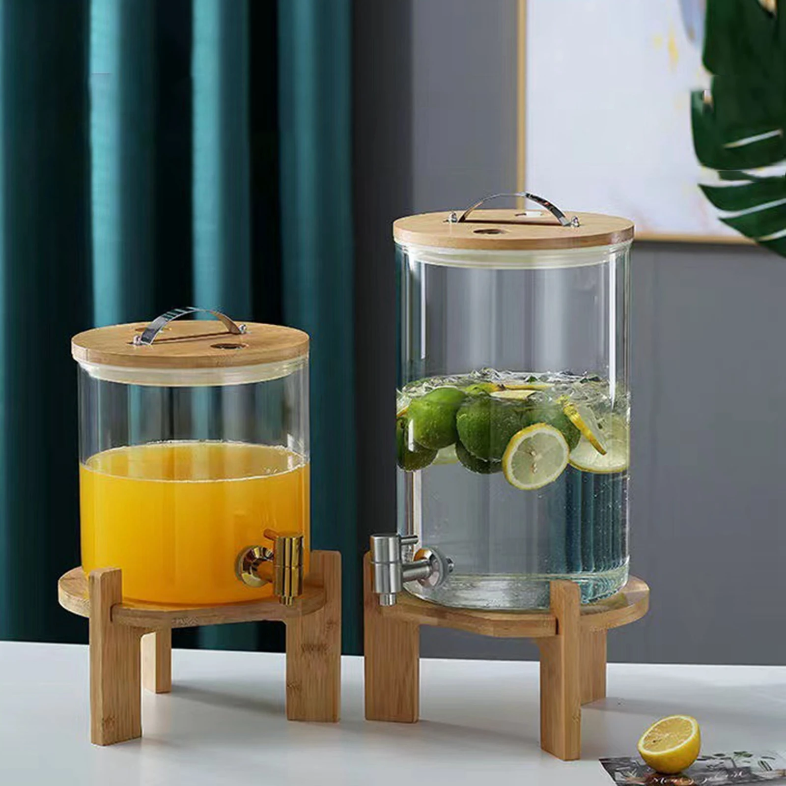 5-8L Glass Beverage Barrel Dispenser Water Bottle with Stainless Steel Borosilicate Faucet Storage For Whisky Kitchen Bar Jar