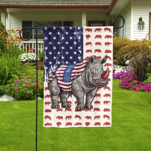 Patriotic Rhinoceros July 4th Garden Flag, American Freedom Day, July 4th Flag