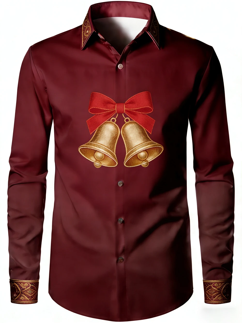 Camisa estampada festiva navideña de lujo ligera para hombre, camisa hawaiana de manga larga con botón de solapa para playa, ropa para fiesta al aire libre para hombre