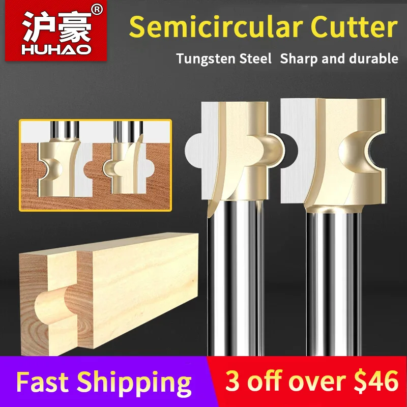 HUHAO 1/2 Inch Shank Half Endmill Router Bits for Wood Semicircular Cutter Trimming Milling Cutter CNC Woodworking Tool