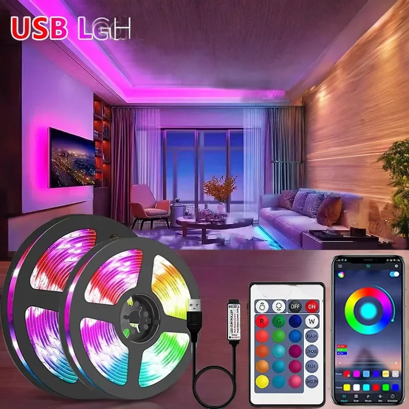 USB LED Strip Lights APP Control Color Changing 5050 RGB Led Light Flexible Lamp Tape for Festival Party Room Decoration Light V