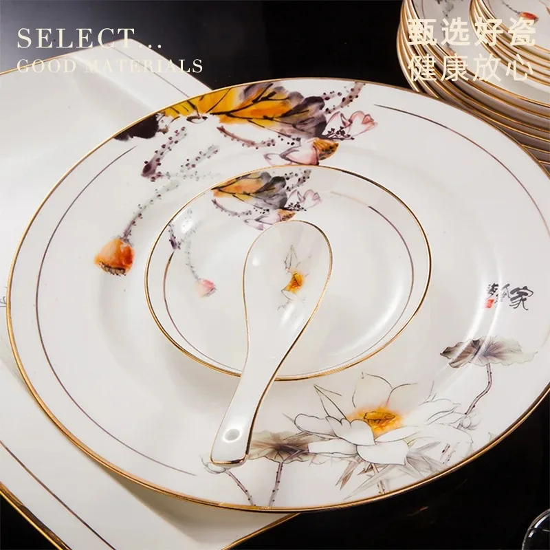 China Cutlery Set 60-Piece Coast Family Series Glazed Ceramic Christmas Tableware Set