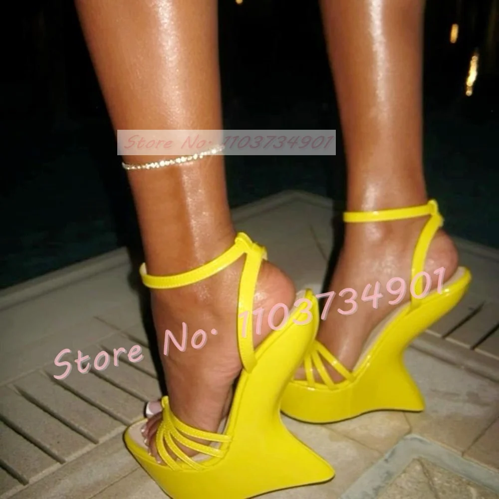 Platform Cage Strange Style Sandals Women Open Toe High Heels Ankle Buckle Strap Shoes Sexy Elegant Party Blue Patent Sandals