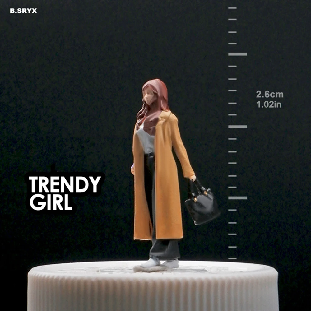 Kicarmod 1/64 Scale Model Figurine Miniature doll model of a handbag carrying woman wearing a windbreaker in Scale Diecast Model