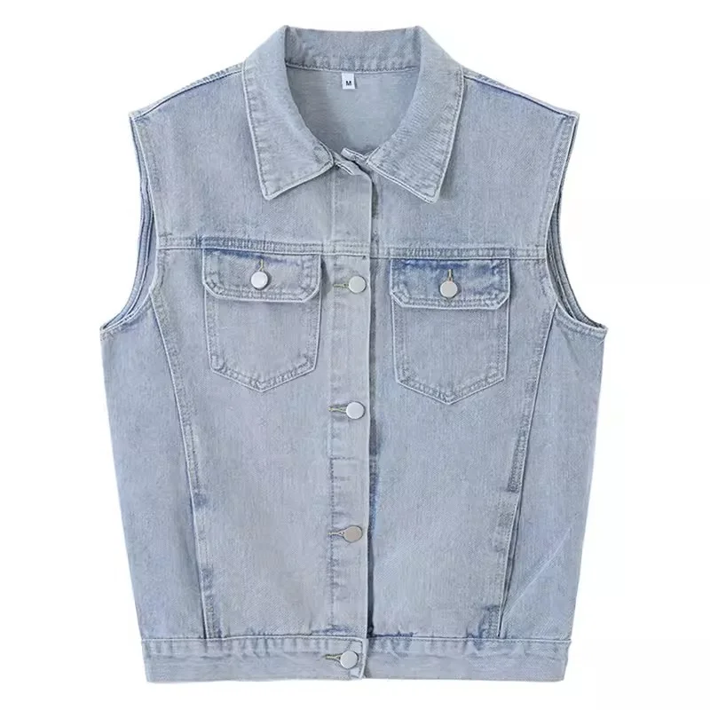 Washed White Vest for Spring Autumn 2024 Versatile Denim Vest for Women Loose Fitting Slimming Sleeveless Jacket Vest Camisole