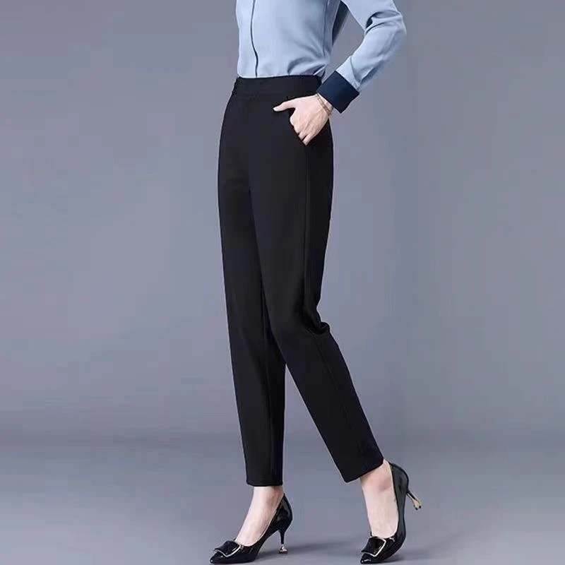 Losse casual broek met hoge taille voor dames, ademende broek met rechte pijpen, elastische middelbare leeftijd en draag lange buitenbroek