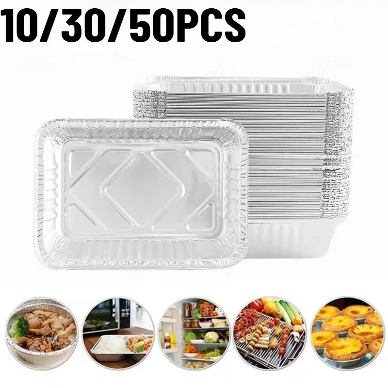 10/30/50PCS Disposable Tin Foil Tray Barbecue Tray Daily Life Baking Cake Cooking Outdoors Picnic Barbecue Kitchen Supplies