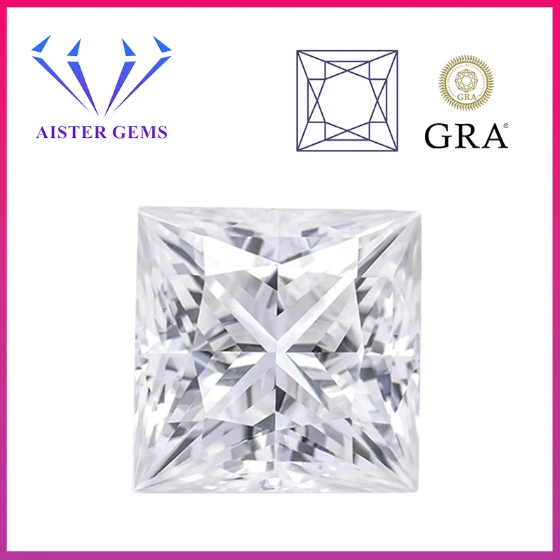 Real D Color Princess Cut Moissanite Diamonds with Certificate VVS1 Loose Gemstones Pass Diamond Tester with GRA Report