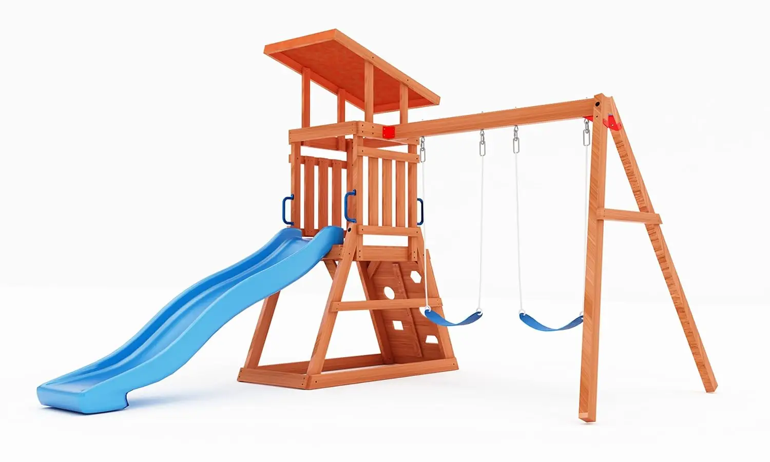 

Wooden Swing Set 6FT Slide Kids Outdoor Backyard Playset Sand Pit Climbing Wall 2 Belt Swings Ages 2-9, Customized