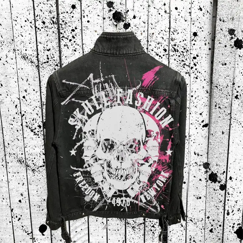 

Men's Denim Jacket 2024 Spring/Summer New Vintage Print Hip Hop Street Fashion Casual Plus Size Jeans