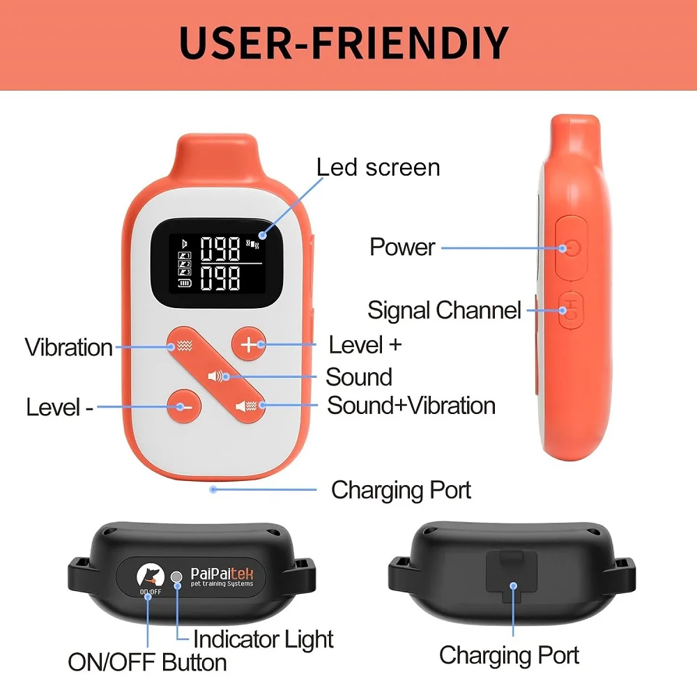 Compact Remote Control 3300ft Dog Training Collar,No Shock Dog Anti Bark Collar,Waterproof Electric Vibrating Collar for Dogs