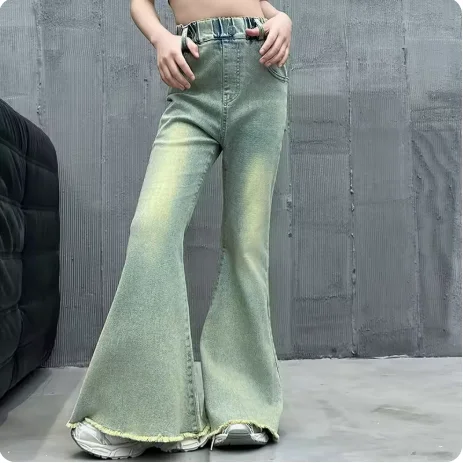 Newly arrived Kids Baby Flared Jeans For Girls Fashion Street Denim Pants High Quality Trousers Children Bootcut Jeans 4-14Years
