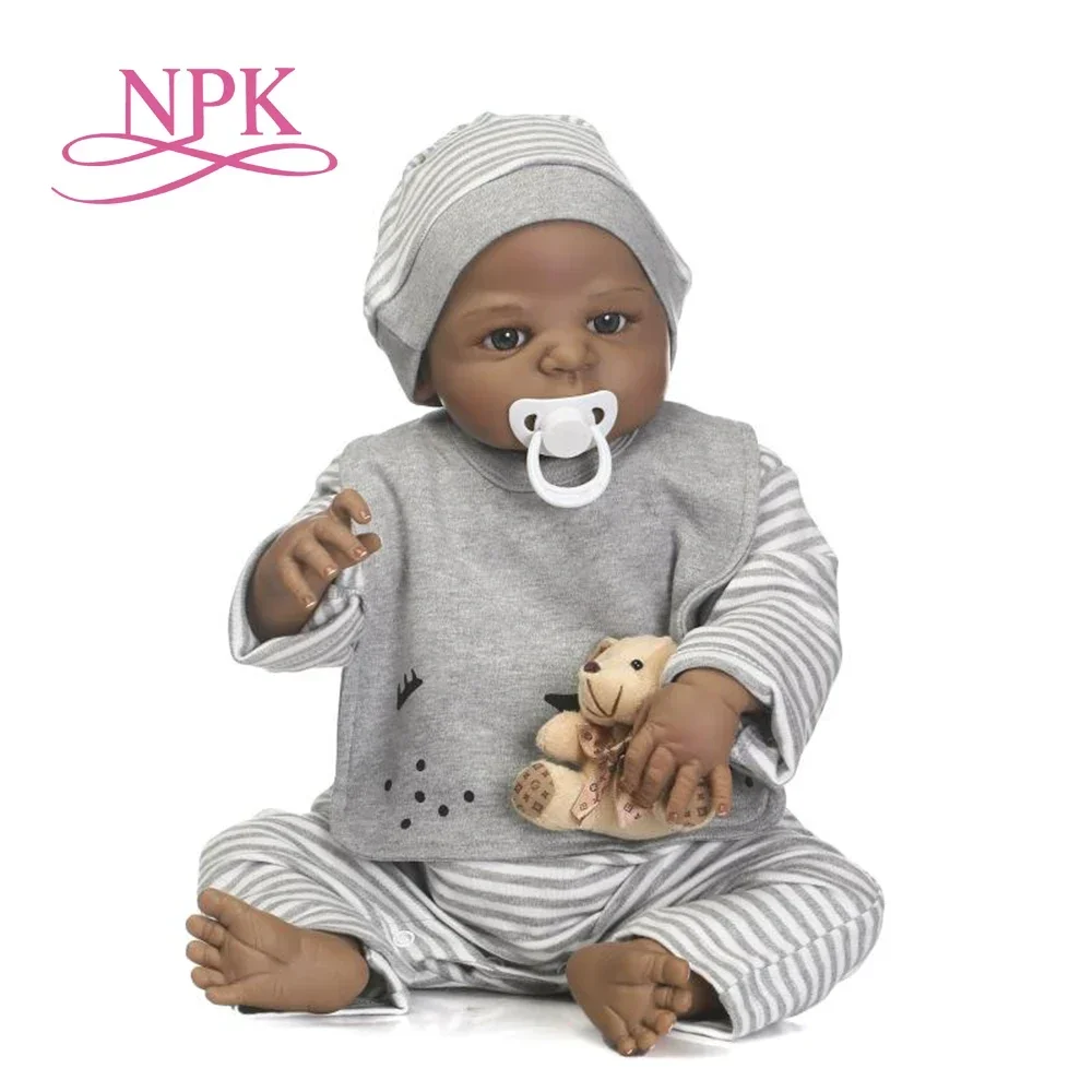 NPK 57cm new arrival black skin simulation newborn baby with painted hair best kid gift full silicone reborn baby dolls