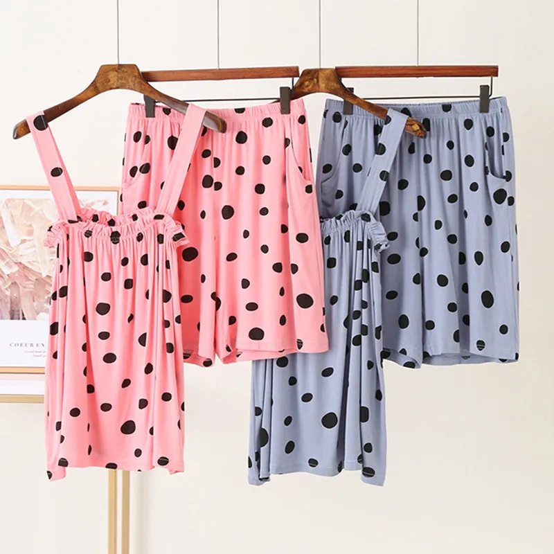 

Fdfklak Pyjama Pour Femme New Cute Cartoon Camisole Shorts Women Pajama Sets Polka Dot Modal Sleepwear Woman Nightwear Suit