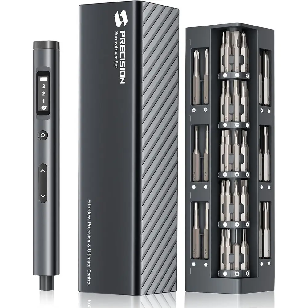 

3.7V Cordless Mini Screwdriver Set, 57-Piece Magnetic Precision Tool Kit with LED Light and Adjustable Torque for Electronics Re
