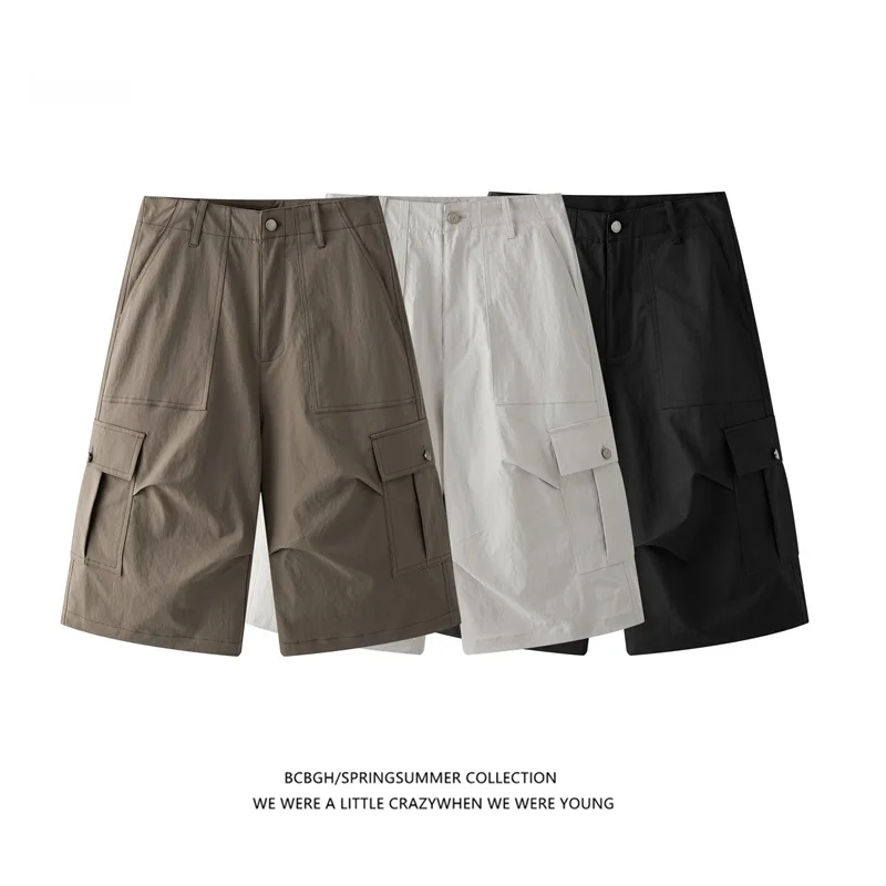 

American Retro Pleated Multi-ket Seven-Foot Pants Loose Fit Slimming Workwear orts for Men And Women Casual Straight Leg...