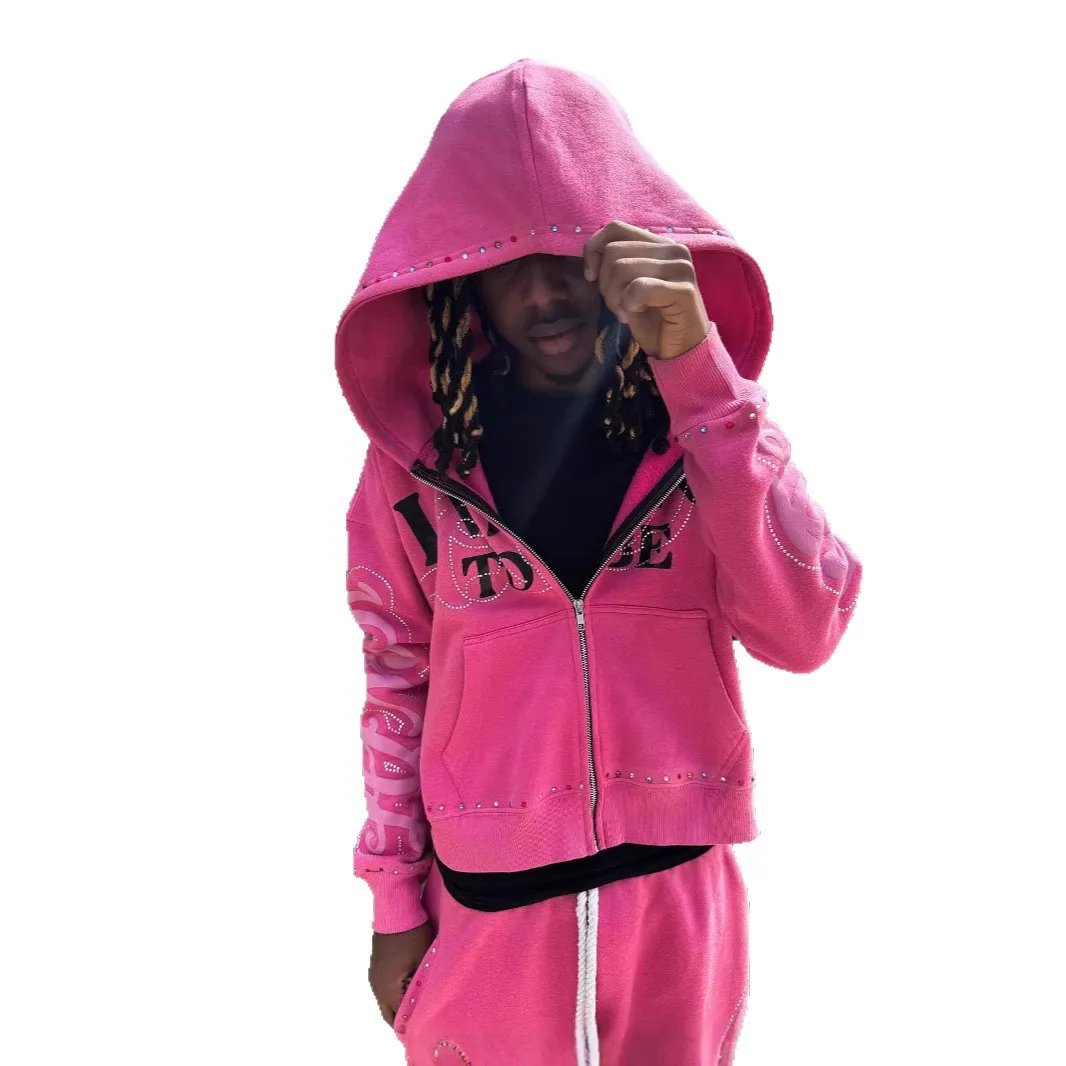 Stazione indipendente di strada americana nuova stampa di lettere stampa a caldo cappello a doppio strato con cerniera felpa con cappuccio a maniche lunghe