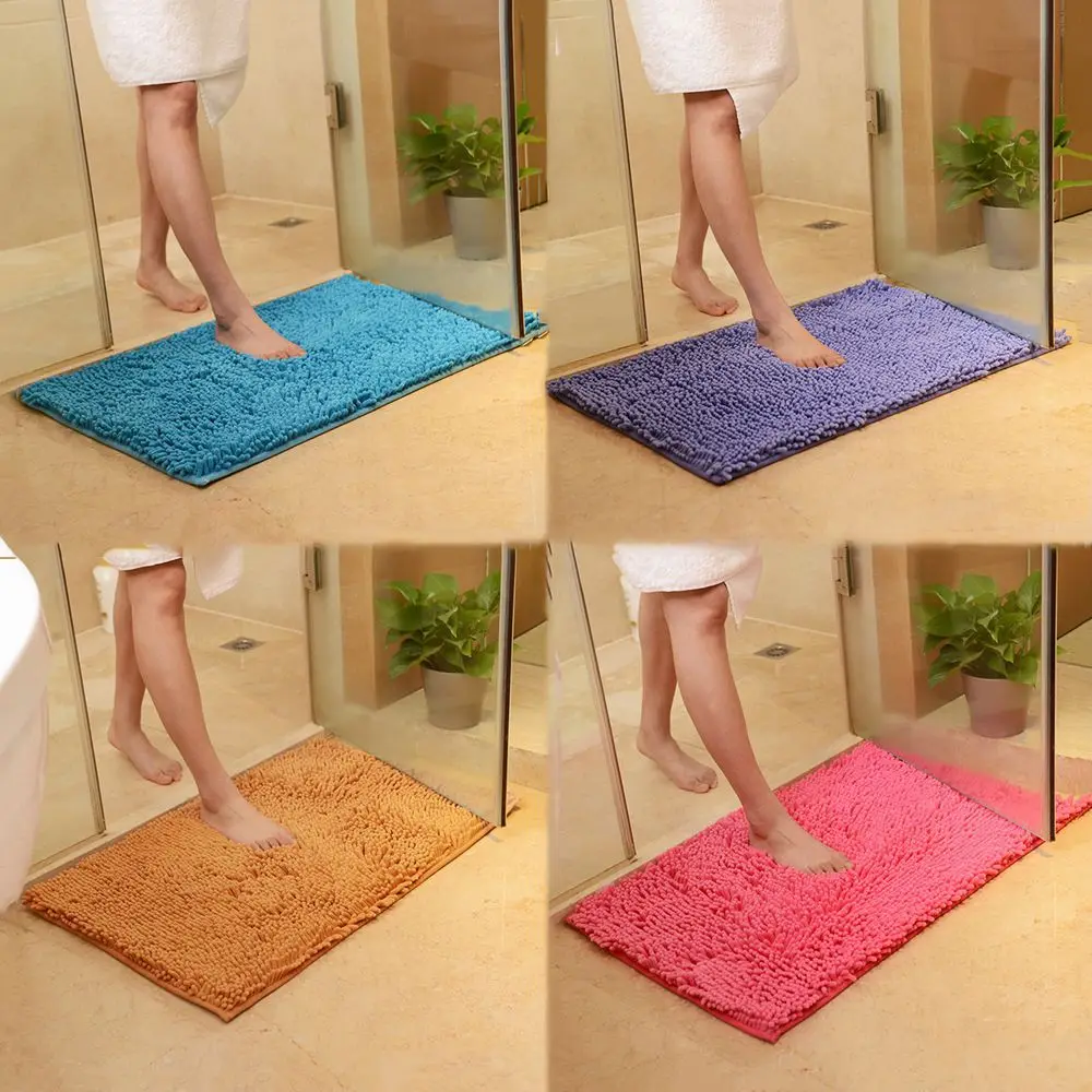 40*60cm Super Absorbent Colorful Toilet Kitchen Bathtub Floor Anti Slip Doormat Bathroom Carpet Chenille Bath Mat