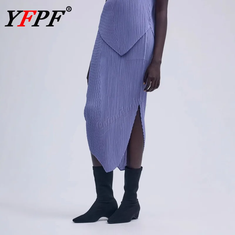 

YFPF Miyake Pleated Irregular Skirt Women Fashion High Waist Solid Color Evening Party Skirts Elegant 2025 New Clothing
