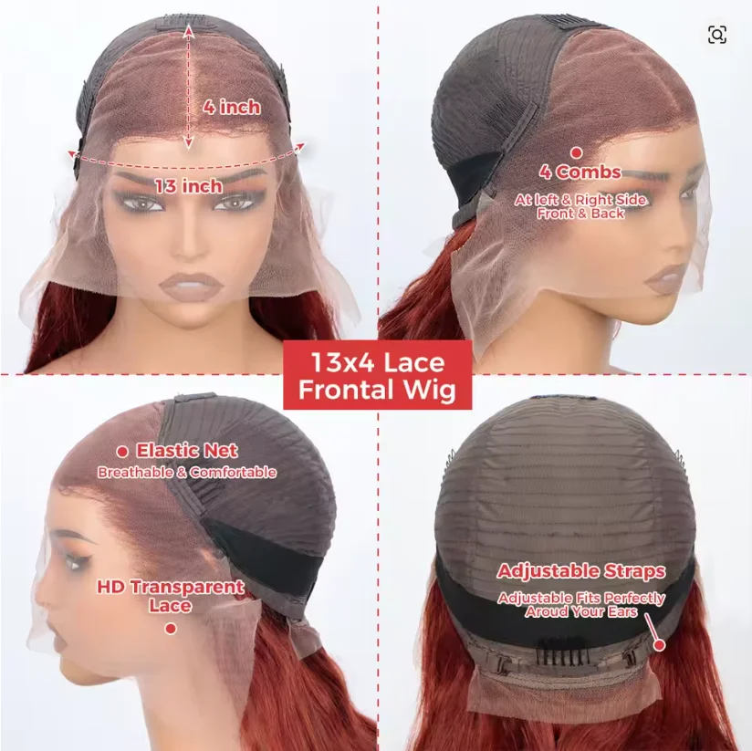 Reddish Brown HD 13x4 Lace Frontal Wigs Glueless Colored Human Hair Wigs  Brazilian Double Drown Body Wave Lace Front Wig image 6