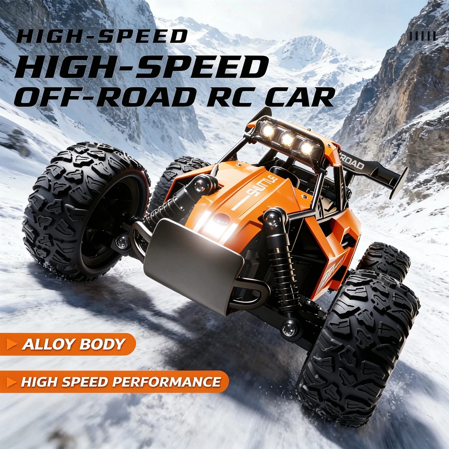 Alloy Body 4WD RC Off-Road Truck, 2.4G Remote Control Racing Model with LED Lights & Strong Power, Gift for Boys Kids ﻿