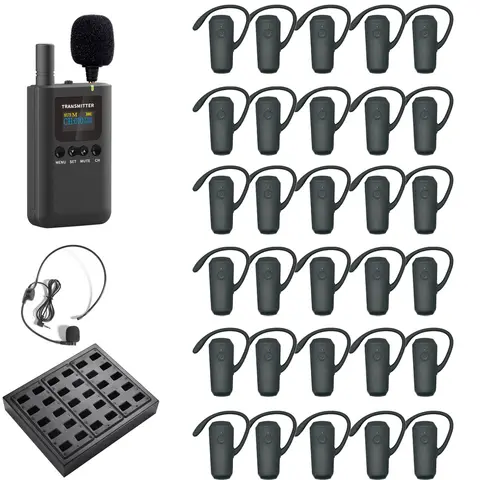 Wirelesslinkx 투어 가이드 시스템 송신기 1 개, 마이크 2 개, 이어 수신기 30 개, 통역 관광 교육용 충전기 1 개