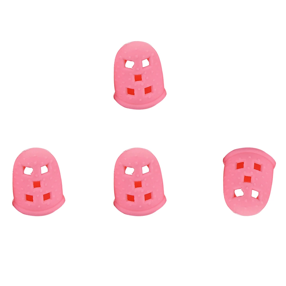 

4 Pcs Finger Cots Protectors Guitar Accessories Pink Silicone Thumb Guards Fingertip Non-slip