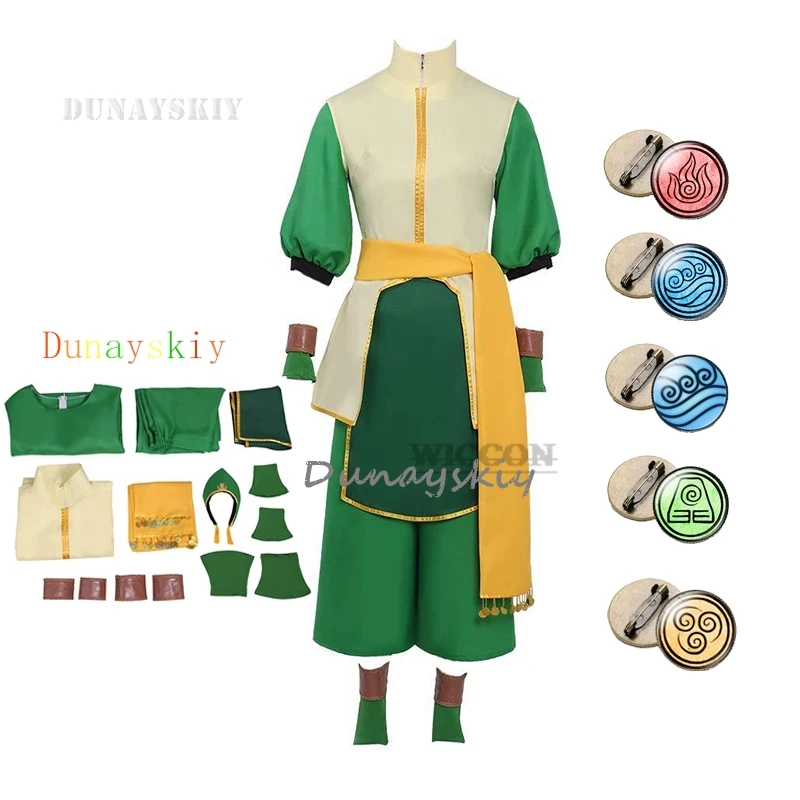 Anime Avatar:The Last Airbender Cosplay Beifong Toph Costume Suit Cosplay Costume Vest Pants Outfits for Adults with emblems