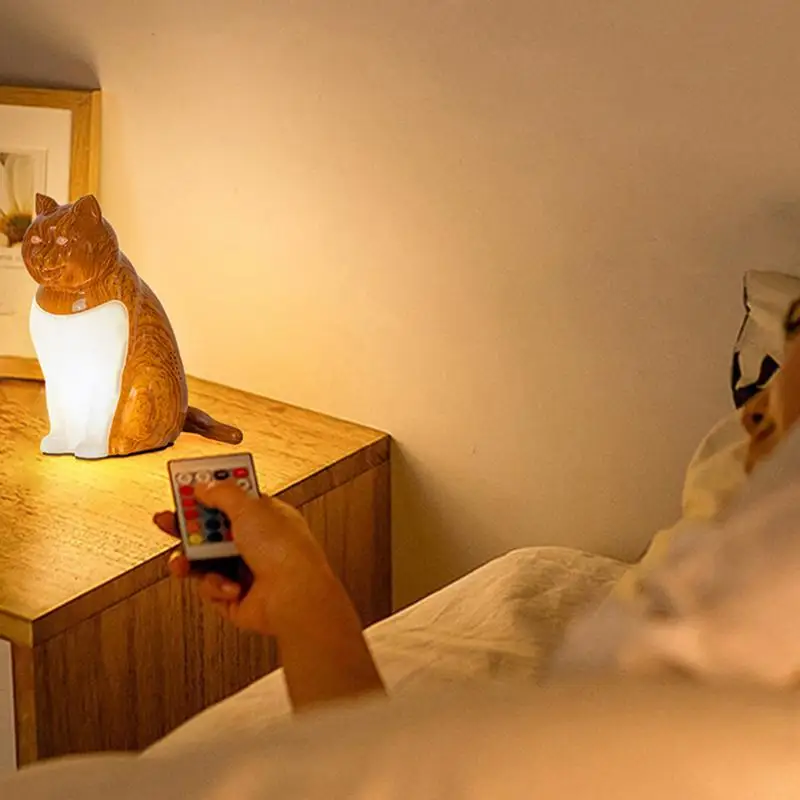 Lámpara de mesa para gatos, luz nocturna de escritorio con aromaterapia, carga USB, efecto de sonido, lámpara de noche para gatos para dormitorio, temperatura de Color ajustable